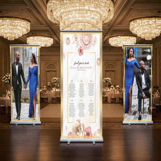 Two Customizable Photos & One Wedding Seating Chart Retractable Banner, Event Photo Banners, Seating chart, Roll Up Banner, Free Shipping