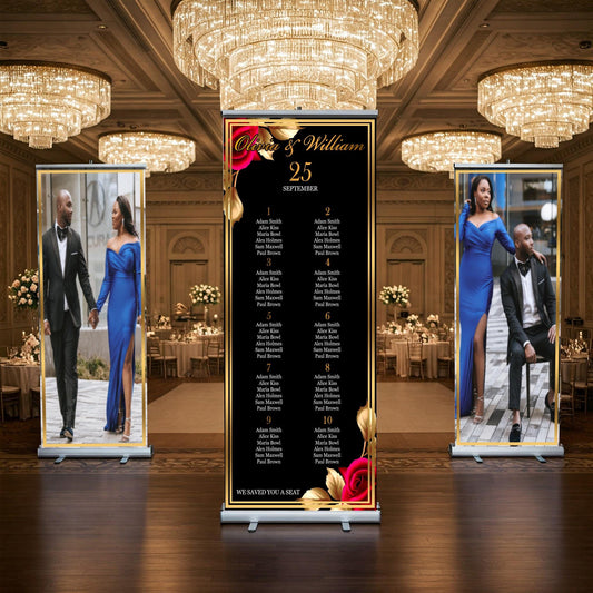 Two Customizable Photos & One Wedding Seating Chart Retractable Banner, Event Photo Banners, Seating chart, Roll Up Banner, Free Shipping