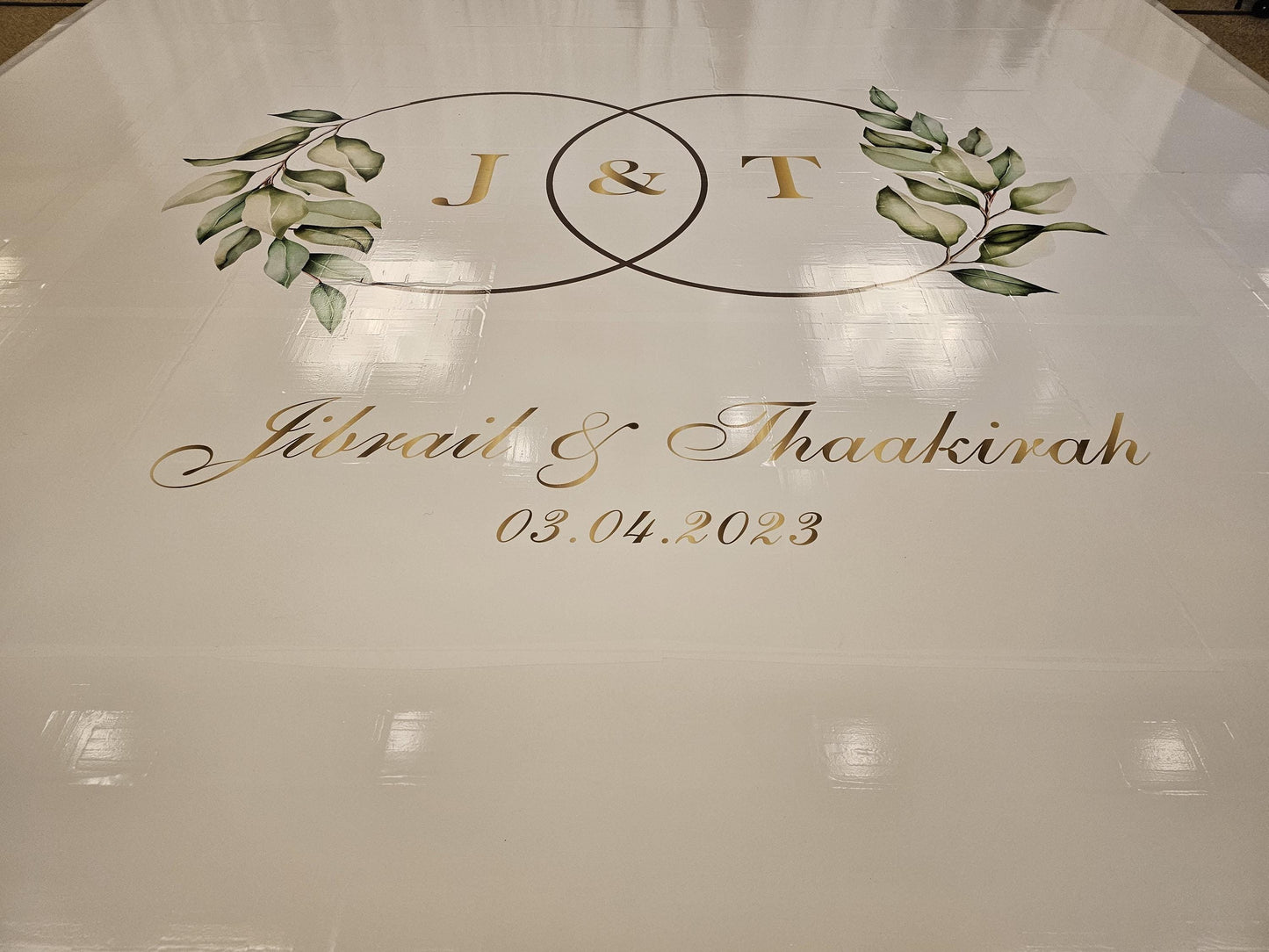 Custom Wedding Decal Dance Floor Wrap Gloss Removable Vinyl. Monogram Print and Vinyl to cover the entire dancefloor. Wedding logo design
