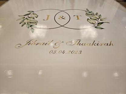 Custom Wedding Decal Dance Floor Wrap Gloss Removable Vinyl. Monogram Print and Vinyl to cover the entire dancefloor. Wedding logo design