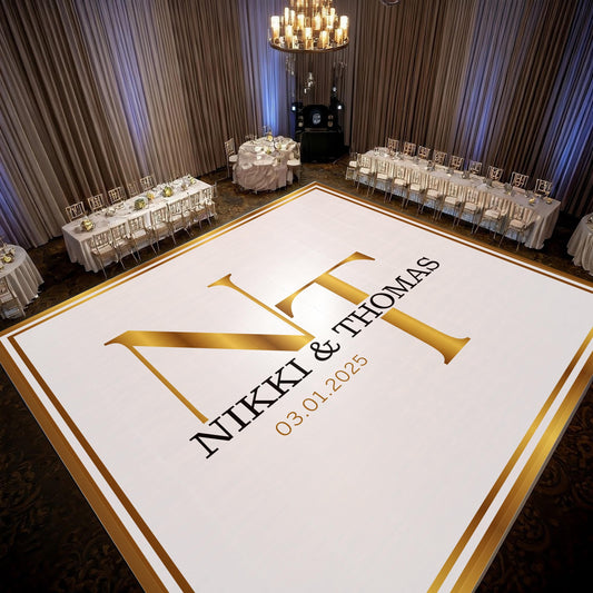 Custom Wedding Decal Dance Floor Wrap Gloss Removable Vinyl. Monogram Print and Vinyl to cover the entire dancefloor. Wedding logo design