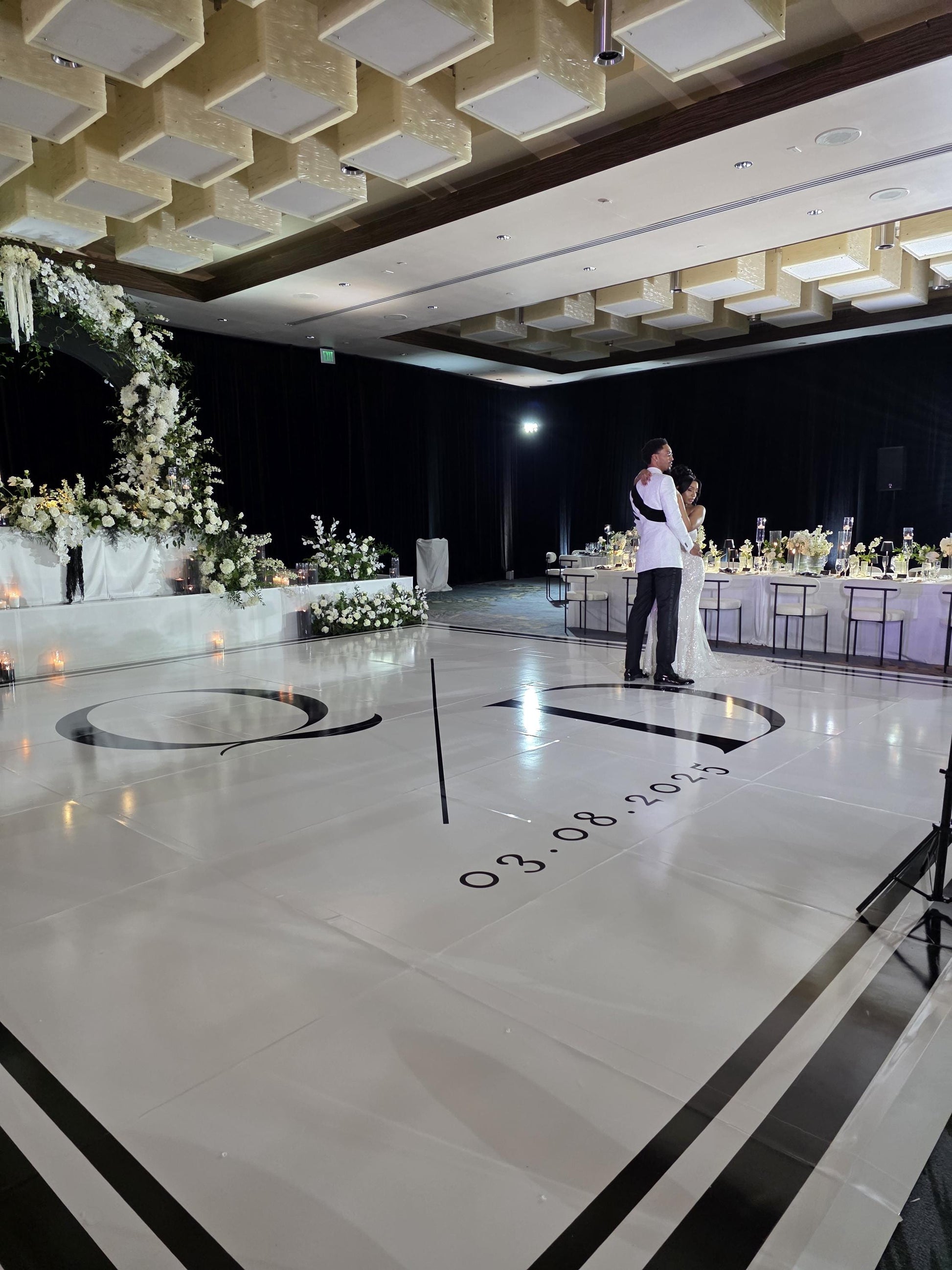 Custom Wedding Decal Dance Floor Wrap Gloss Removable Vinyl. Monogram Print and Vinyl to cover the entire dancefloor. Wedding logo design
