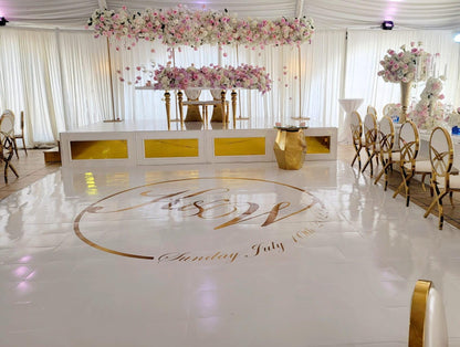 Custom Wedding Decal Dance Floor Wrap Gloss Removable Vinyl. Monogram Print and Vinyl to cover the entire dancefloor. Wedding logo design