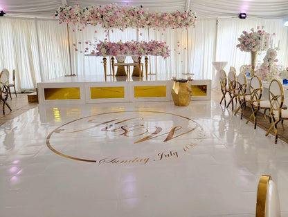 Custom Wedding Decal Dance Floor Wrap Gloss Removable Vinyl. Monogram Print and Vinyl to cover the entire dancefloor. Wedding logo design