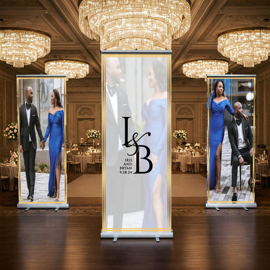 Three Customizable Retractable Banner, Event Photos Banner, Wedding Monogram, Decal, Roll Up, Roll Up Banner Stand, Event banner. Ships Free