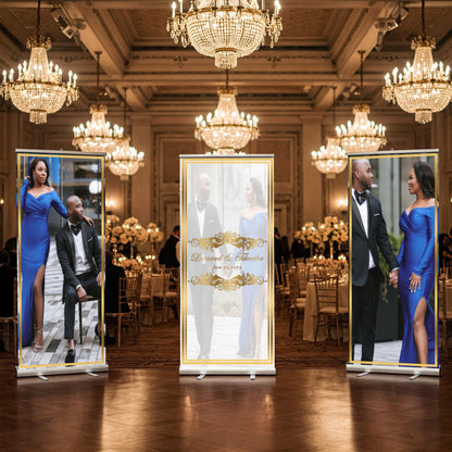 Three Customizable Retractable Banner, Event Photos Banner, Wedding Monogram, Decal, Roll Up, Roll Up Banner Stand, Event banner. Ships Free