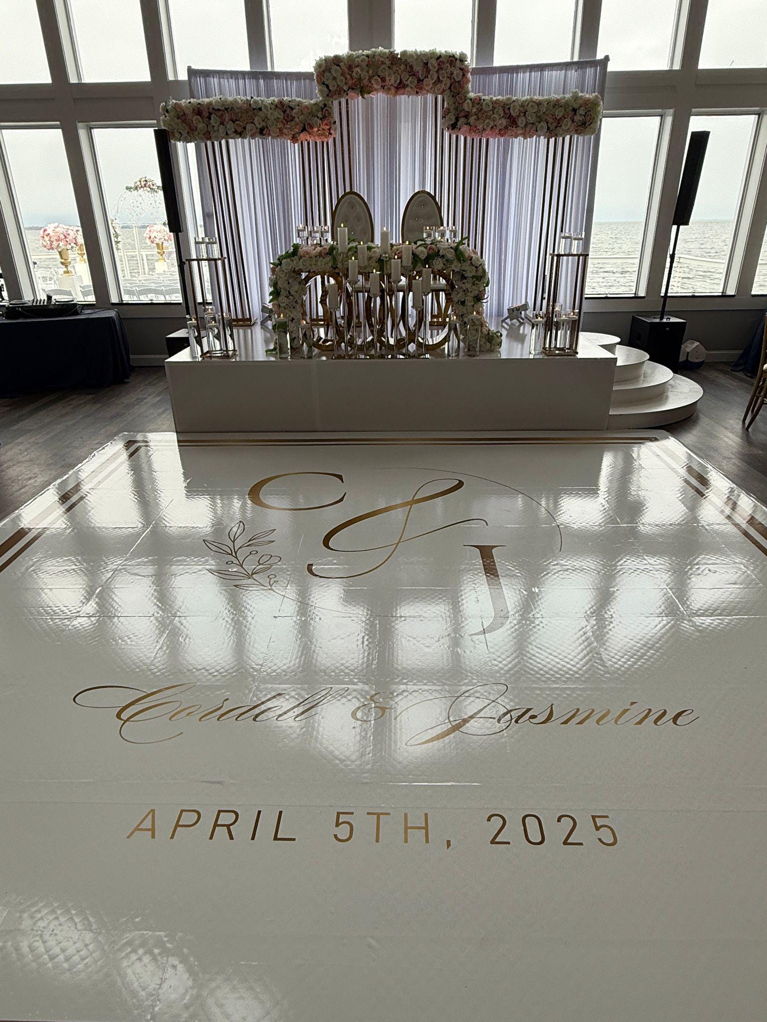 Custom Wedding Decal Dance Floor Wrap Gloss Removable Vinyl. Monogram Print and Vinyl to cover the entire dancefloor. Wedding logo design
