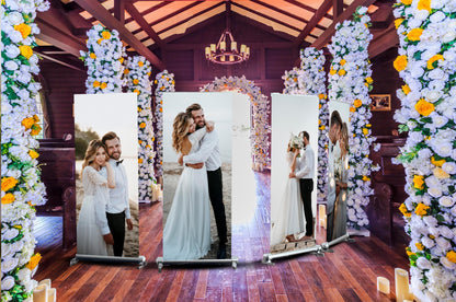 Four Customizable Retractable Banner, Event Photos Banner, Wedding Monogram, Decal, Roll Up, Roll Up Banner Stand, Event banner. Ships Free