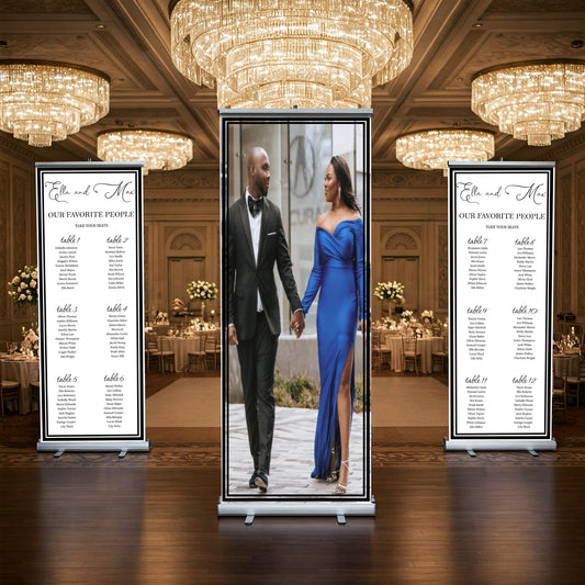 Customizable Photos & Wedding Seating Chart Retractable Banner, Event Photo Roll up, Seating chart, Retractable Banner, Roll Up, Ships Free