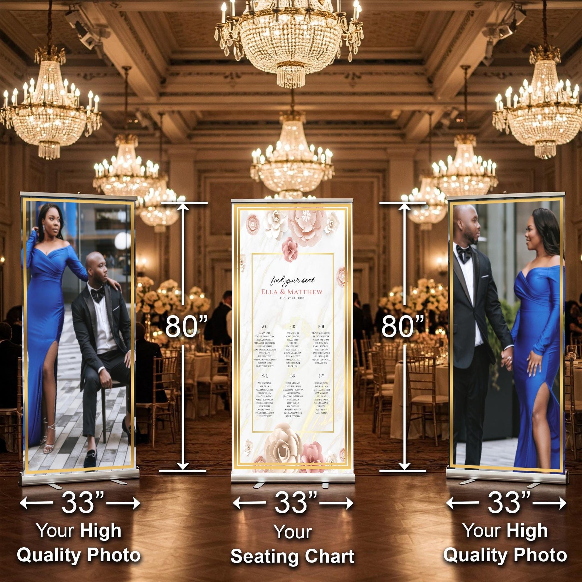 Two Customizable Photos & One Wedding Seating Chart Retractable Banner, Event Photo Banners, Seating chart, Roll Up Banner, Free Shipping