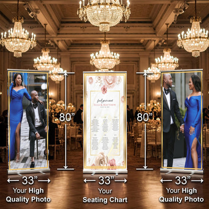 Two Customizable Photos & One Wedding Seating Chart Retractable Banner, Event Photo Banners, Seating chart, Roll Up Banner, Free Shipping