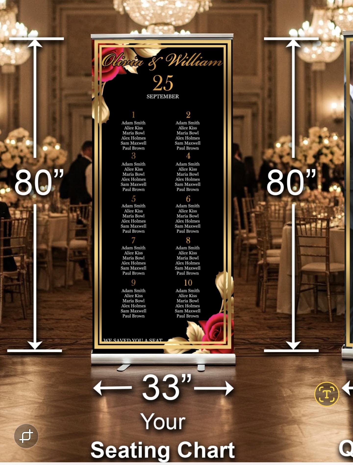 Two Customizable Photos & One Wedding Seating Chart Retractable Banner, Event Photo Banners, Seating chart, Roll Up Banner, Free Shipping