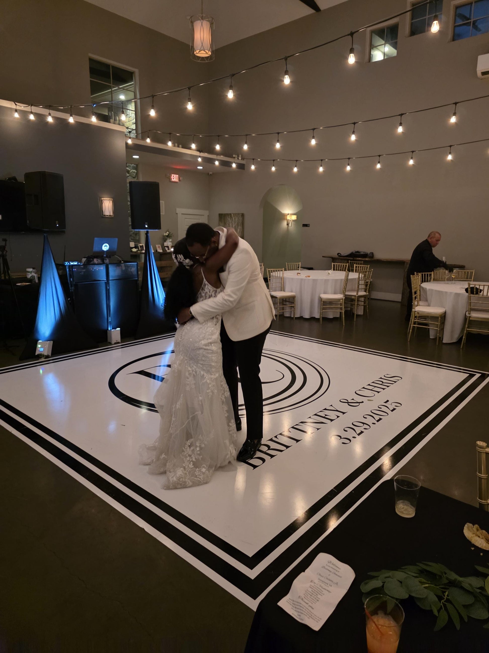 Custom Wedding Decal Dance Floor Wrap Gloss Removable Vinyl. Monogram Print and Vinyl to cover the entire dancefloor. Wedding logo design