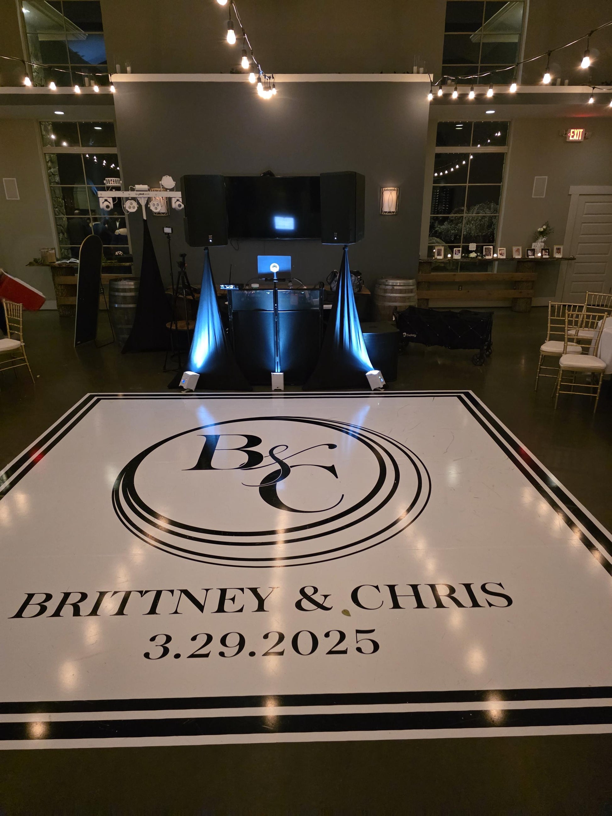 Custom Wedding Decal Dance Floor Wrap Gloss Removable Vinyl. Monogram Print and Vinyl to cover the entire dancefloor. Wedding logo design