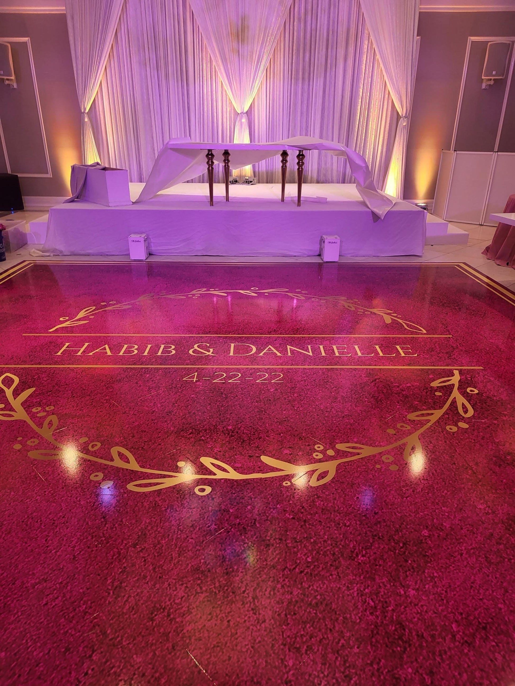 Custom Wedding Decal Dance Floor Wrap Gloss Removable Vinyl. Monogram Print and Vinyl to cover the entire dancefloor. Wedding logo design