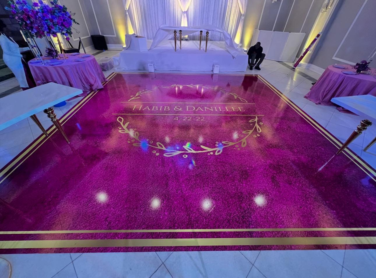 Custom Wedding Decal Dance Floor Wrap Gloss Removable Vinyl. Monogram Print and Vinyl to cover the entire dancefloor. Wedding logo design