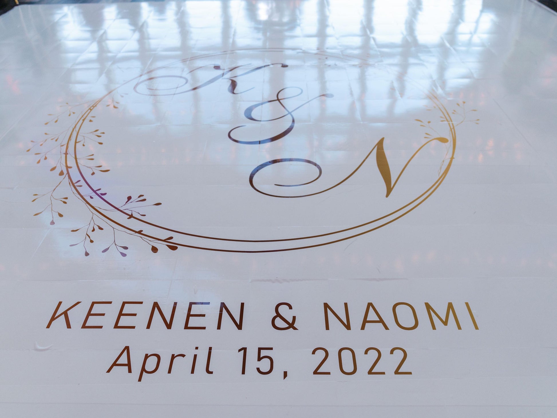 Custom Wedding Decal Dance Floor Wrap Gloss Removable Vinyl. Monogram Print and Vinyl to cover the entire dancefloor. Wedding logo design