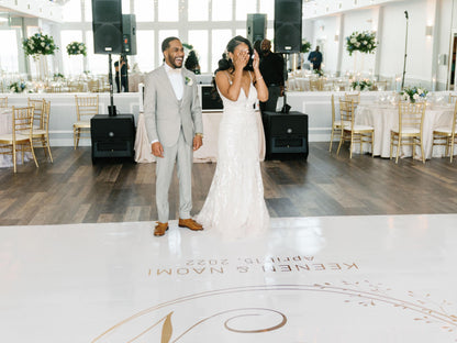 Custom Wedding Decal Dance Floor Wrap Gloss Removable Vinyl. Monogram Print and Vinyl to cover the entire dancefloor. Wedding logo design