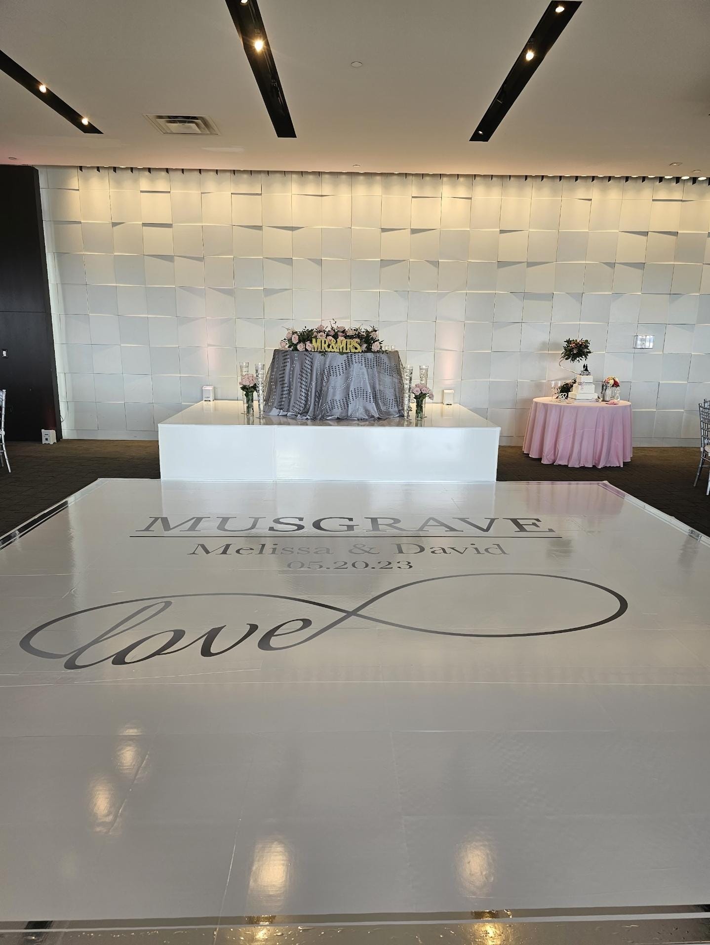 Custom Wedding Decal Dance Floor Wrap Gloss Removable Vinyl. Monogram Print and Vinyl to cover the entire dancefloor. Wedding logo design