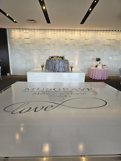 Custom Wedding Decal Dance Floor Wrap Gloss Removable Vinyl. Monogram Print and Vinyl to cover the entire dancefloor. Wedding logo design