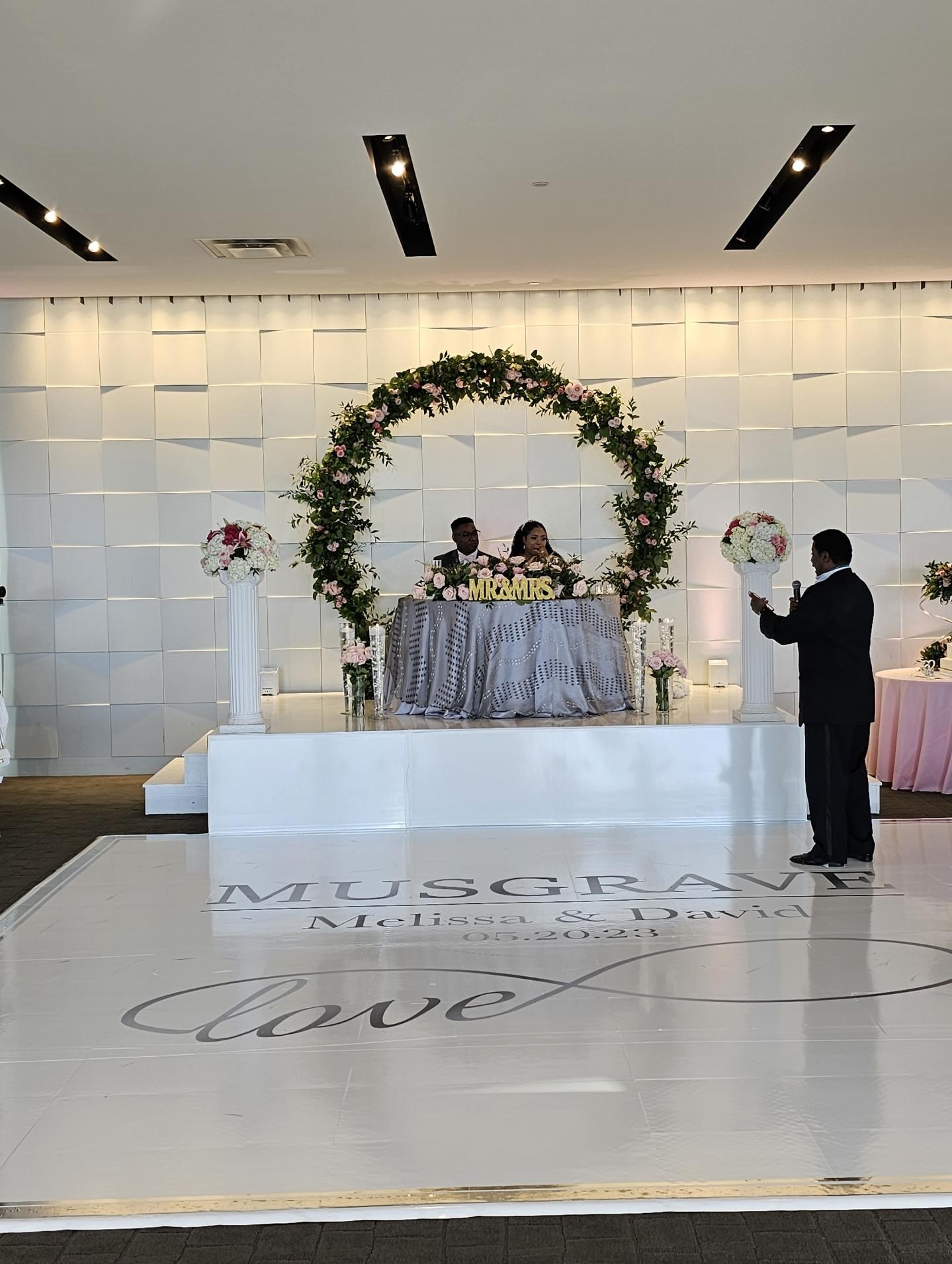Custom Wedding Decal Dance Floor Wrap Gloss Removable Vinyl. Monogram Print and Vinyl to cover the entire dancefloor. Wedding logo design