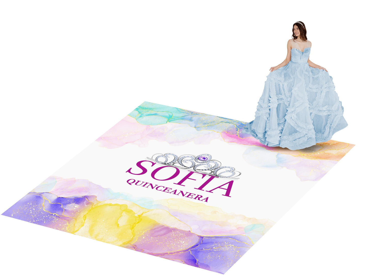 Customizable Quinceañera Decal Dance Floor Wrap. Removable Vinyl. Vinyl covers entire dancefloor. Mis Quince Años Floor Wrap. Free Ship