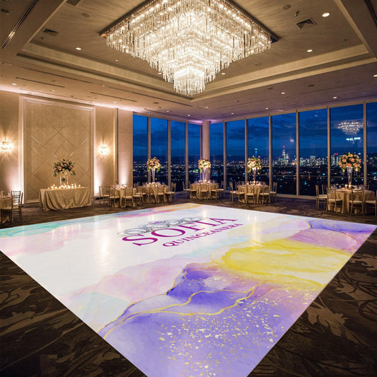 Customizable Quinceañera Decal Dance Floor Wrap. Removable Vinyl. Vinyl covers entire dancefloor. Mis Quince Años Floor Wrap. Free Ship