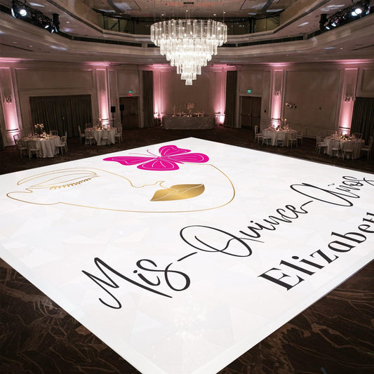 Customizable Quinceañera Decal Dance Floor Wrap. Removable Vinyl. Vinyl covers entire dancefloor. Mis Quince Años Floor Wrap. Free Ship