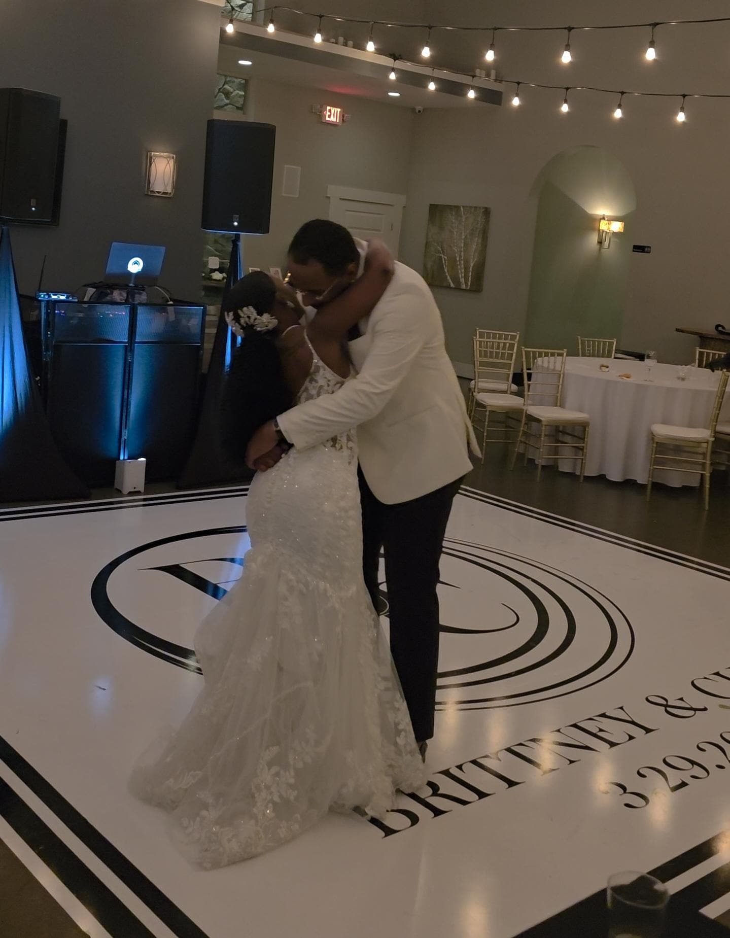 Custom Wedding Decal Dance Floor Wrap Gloss Removable Vinyl. Monogram Print and Vinyl to cover the entire dancefloor. Wedding logo design
