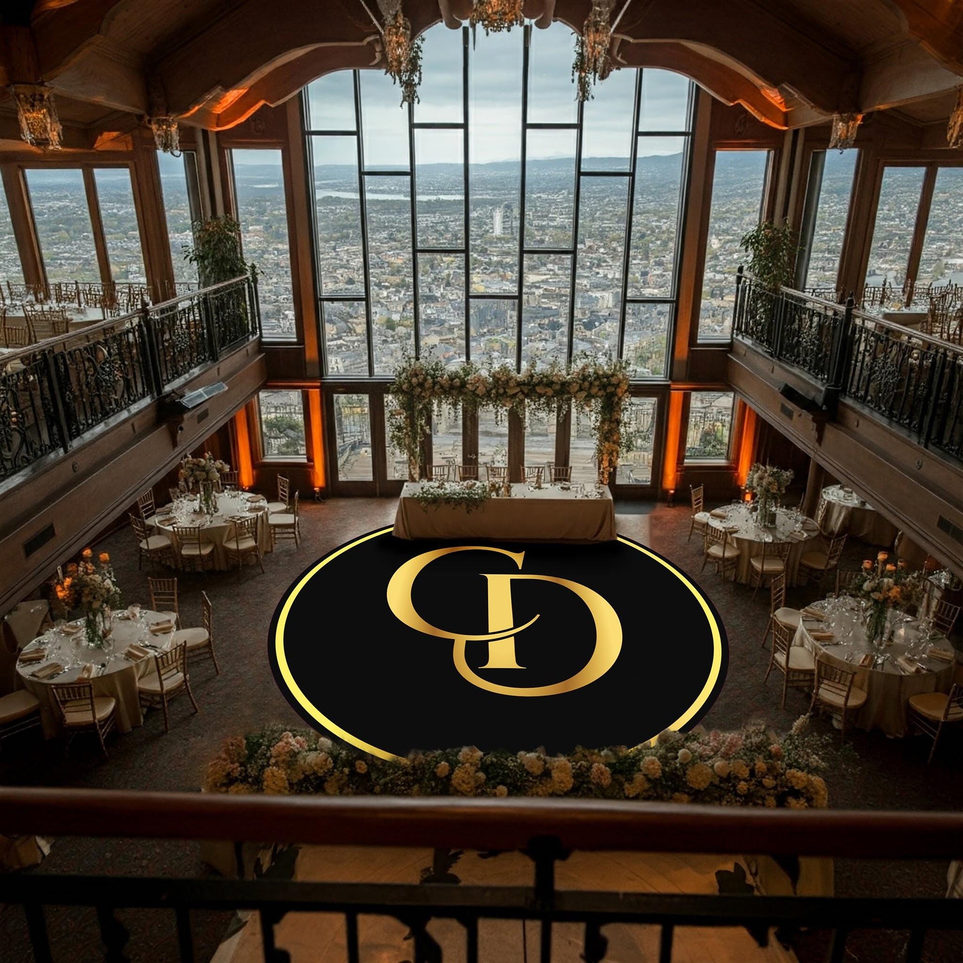 Circular Custom Wedding Decal Dance Floor Wrap. Gloss/Matte Removable Vinyl. Wedding Floor designs that cover the dancefloor. Free Shipping!