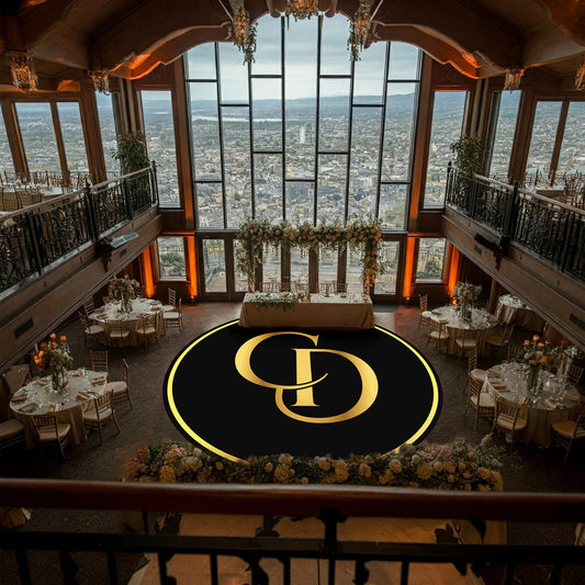 Circular Custom Wedding Decal Dance Floor Wrap. Gloss/Matte Removable Vinyl. Wedding Floor designs that cover the dancefloor. Free Shipping!