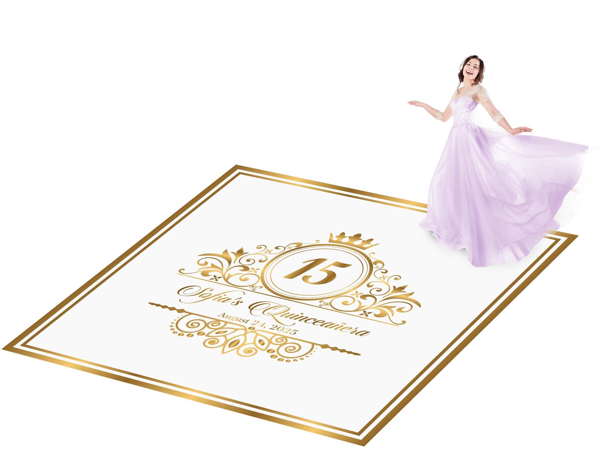 Customizable Quinceañera Decal Dance Floor Wrap. Removable Vinyl. Vinyl covers entire dancefloor. Mis Quince Años Floor Wrap. Free Ship