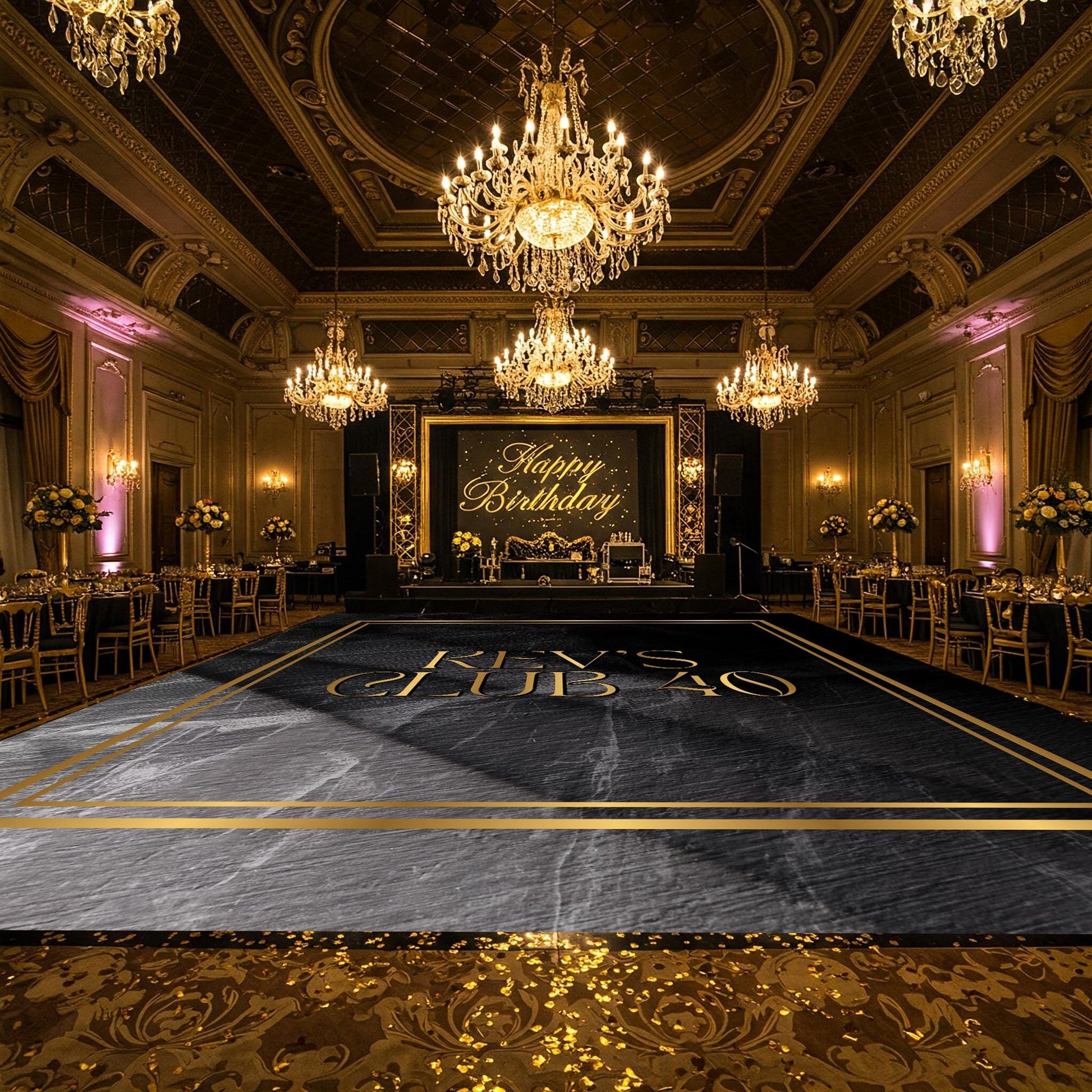 Customizable Birthday Decal Dance Floor Wrap. Removable Vinyl. Covers entire dancefloor. Birthday Gloss/Matte Floor Wrap. Free Shipping
