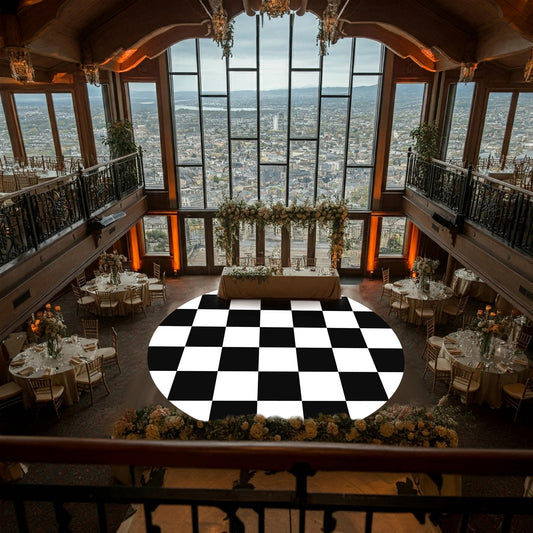 Circular Black and White Checkerboard Decal Dance Floor Wrap| Removable Vinyl. Checkerboard design. Gloss and Matte. Fast and Free shipping