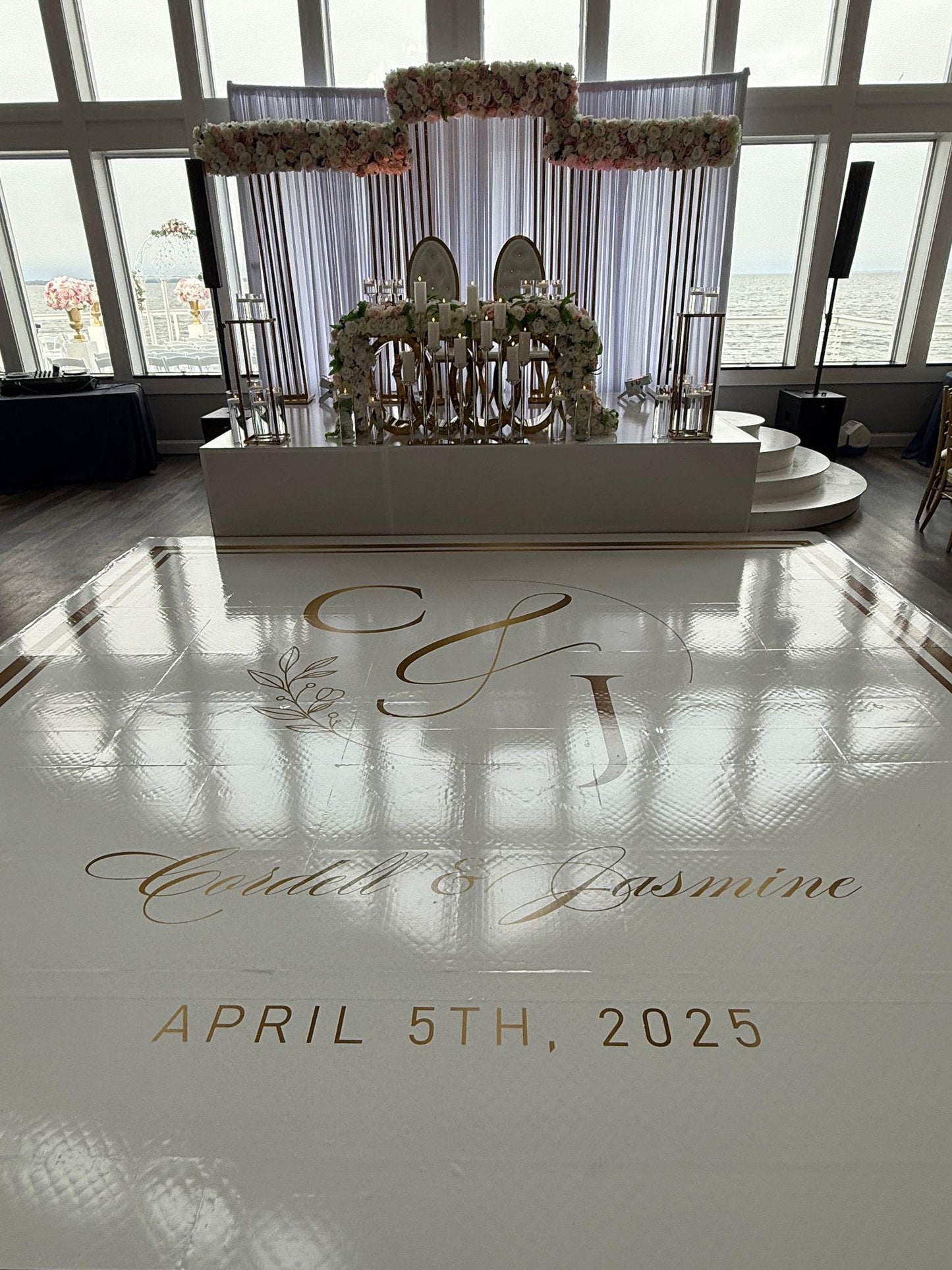 Custom Wedding Decal Dance Floor Wrap Gloss Removable Vinyl. Monogram Print and Vinyl to cover the entire dancefloor. Wedding logo design