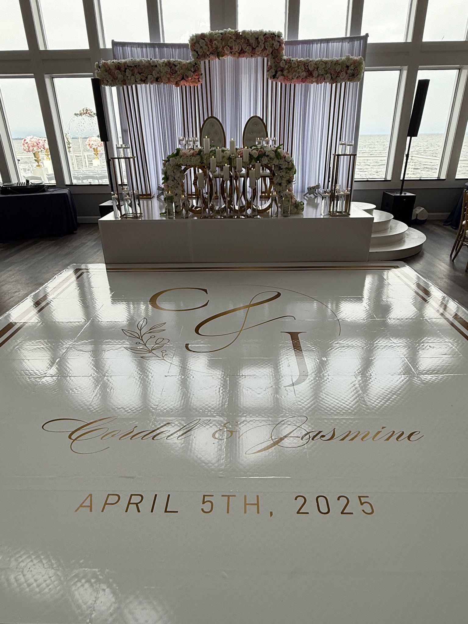 Custom Wedding Decal Dance Floor Wrap Gloss Removable Vinyl. Monogram Print and Vinyl to cover the entire dancefloor. Wedding logo design