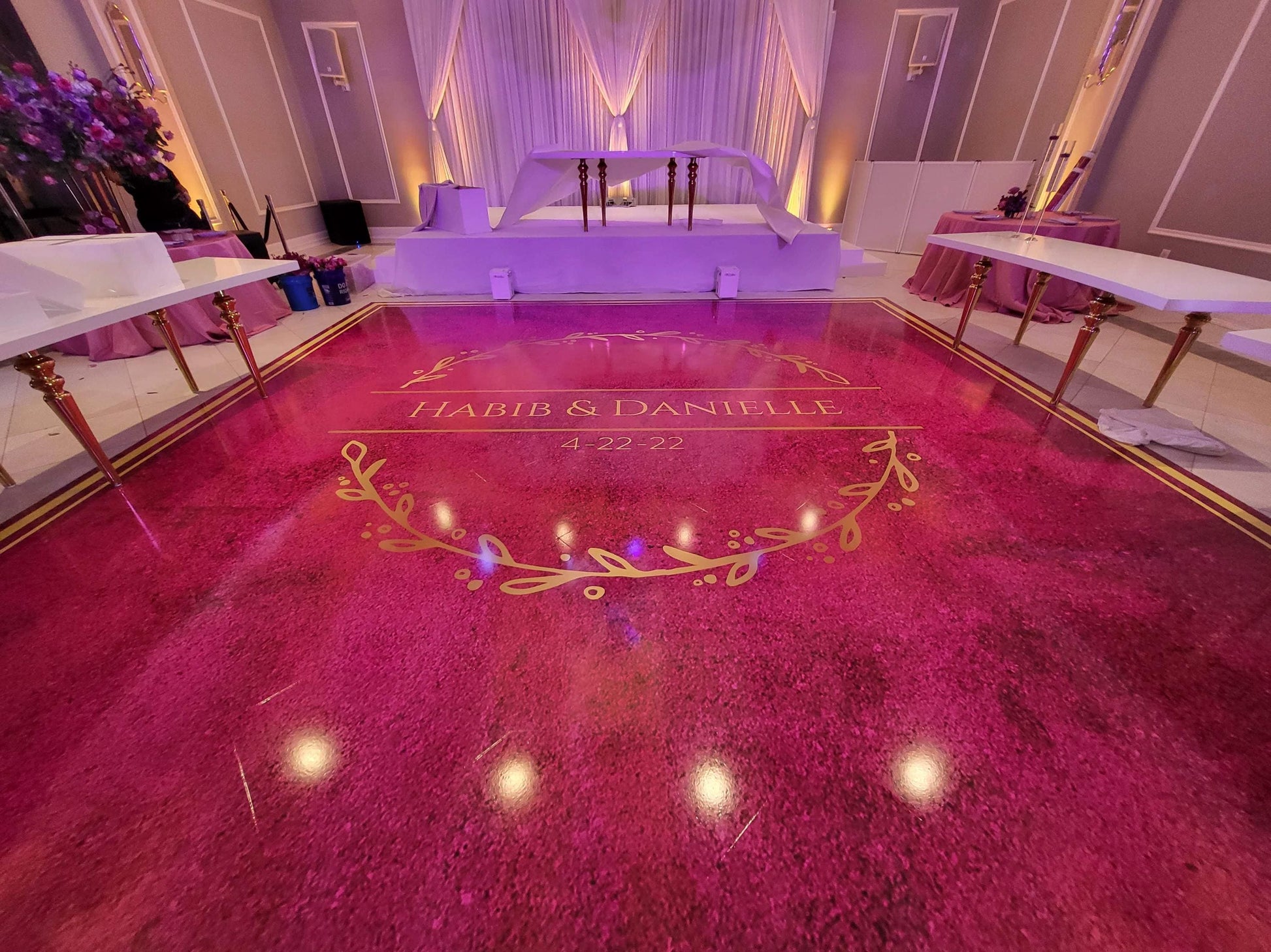 Custom Wedding Decal Dance Floor Wrap Gloss Removable Vinyl. Monogram Print and Vinyl to cover the entire dancefloor. Wedding logo design