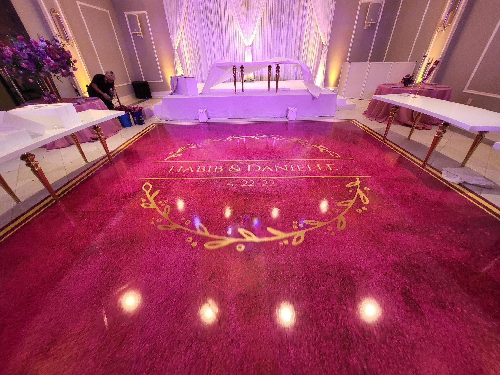 Custom Wedding Decal Dance Floor Wrap Gloss Removable Vinyl. Monogram Print and Vinyl to cover the entire dancefloor. Wedding logo design