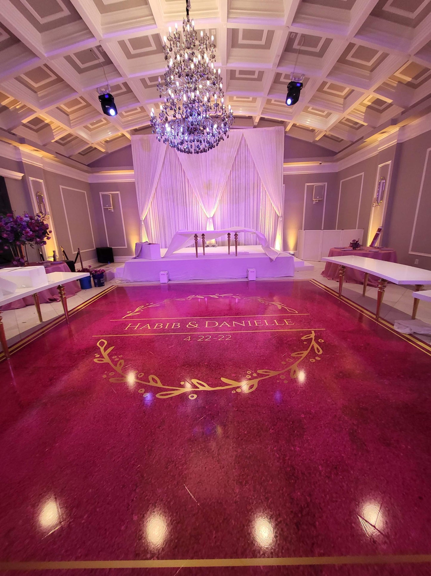 Custom Wedding Decal Dance Floor Wrap Gloss Removable Vinyl. Monogram Print and Vinyl to cover the entire dancefloor. Wedding logo design