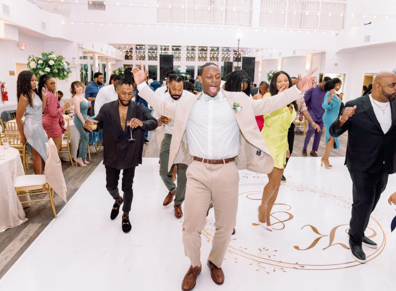 Custom Wedding Decal Dance Floor Wrap Gloss Removable Vinyl. Monogram Print and Vinyl to cover the entire dancefloor. Wedding logo design