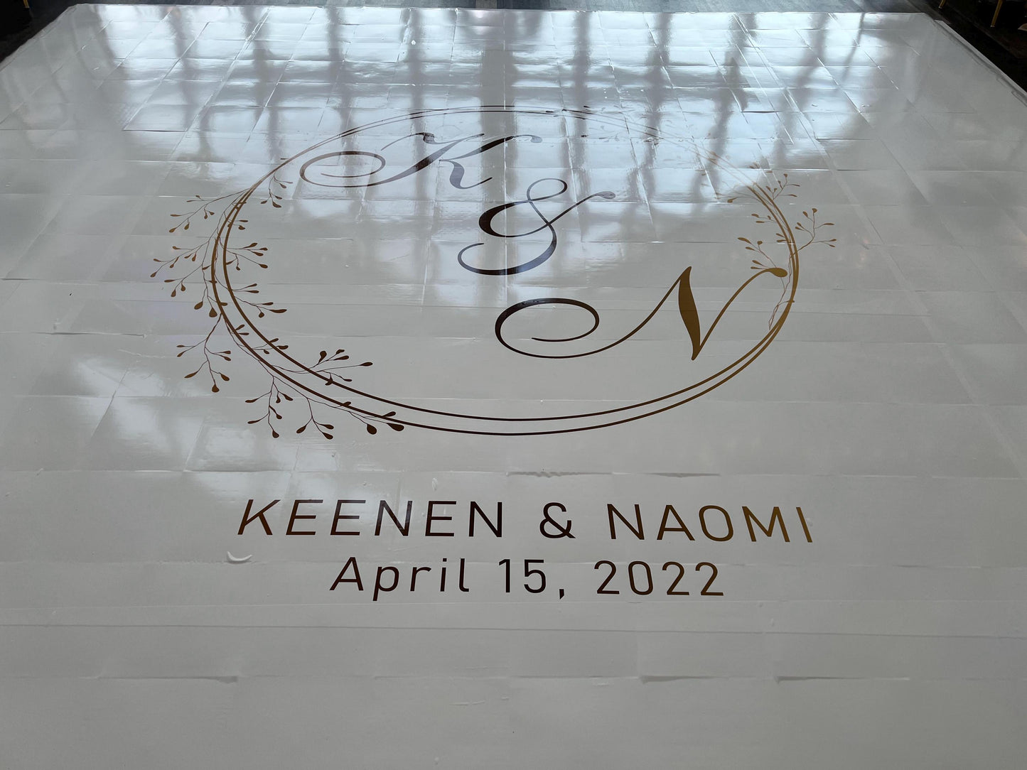 Custom Wedding Decal Dance Floor Wrap Gloss Removable Vinyl. Monogram Print and Vinyl to cover the entire dancefloor. Wedding logo design