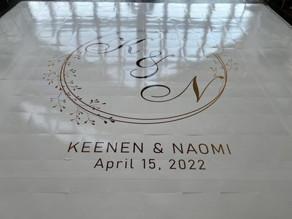 Custom Wedding Decal Dance Floor Wrap Gloss Removable Vinyl. Monogram Print and Vinyl to cover the entire dancefloor. Wedding logo design
