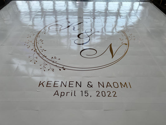 Custom Wedding Decal Dance Floor Wrap Gloss Removable Vinyl. Monogram Print and Vinyl to cover the entire dancefloor. Wedding logo design