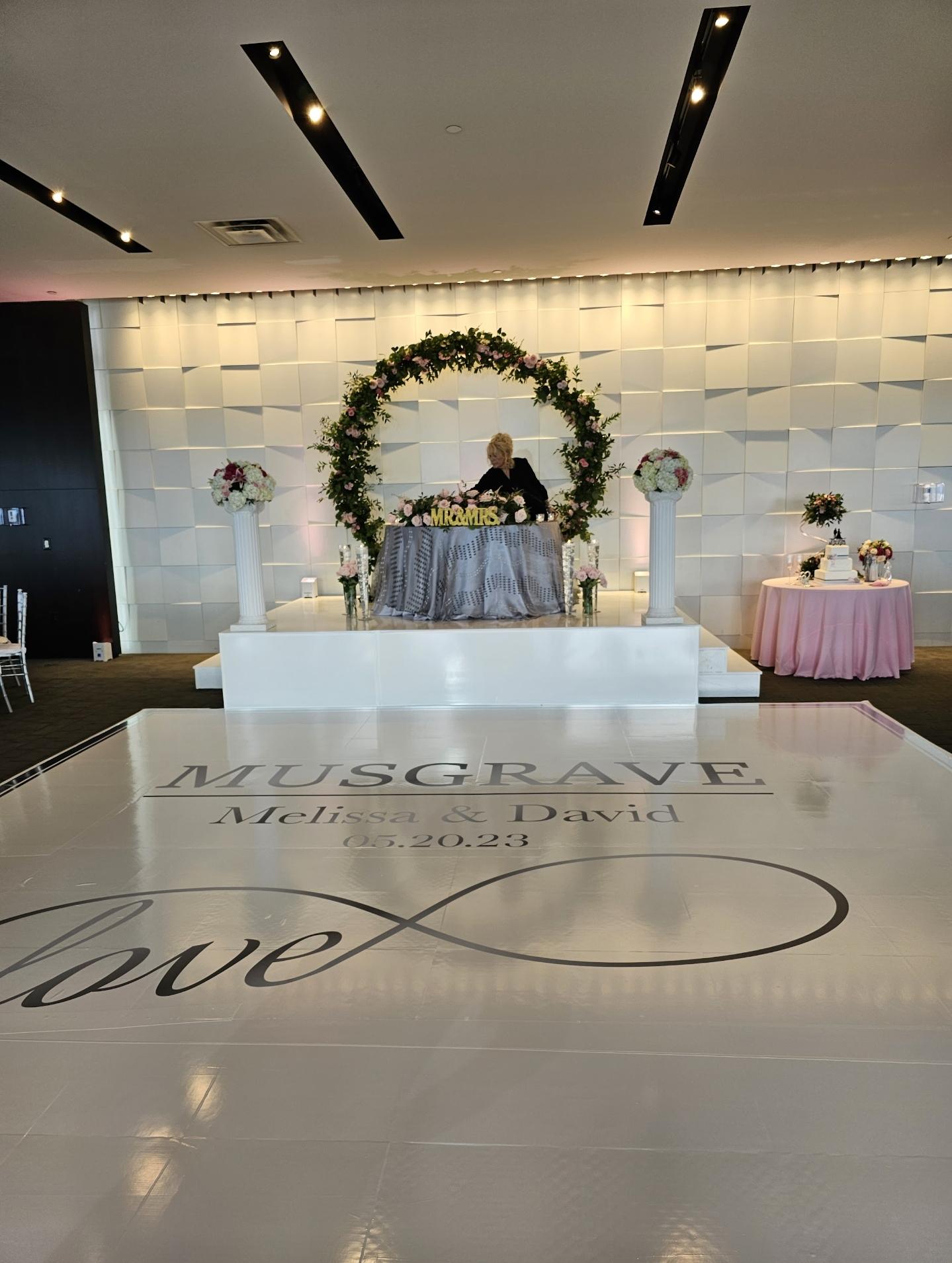 Custom Wedding Decal Dance Floor Wrap Gloss Removable Vinyl. Monogram Print and Vinyl to cover the entire dancefloor. Wedding logo design