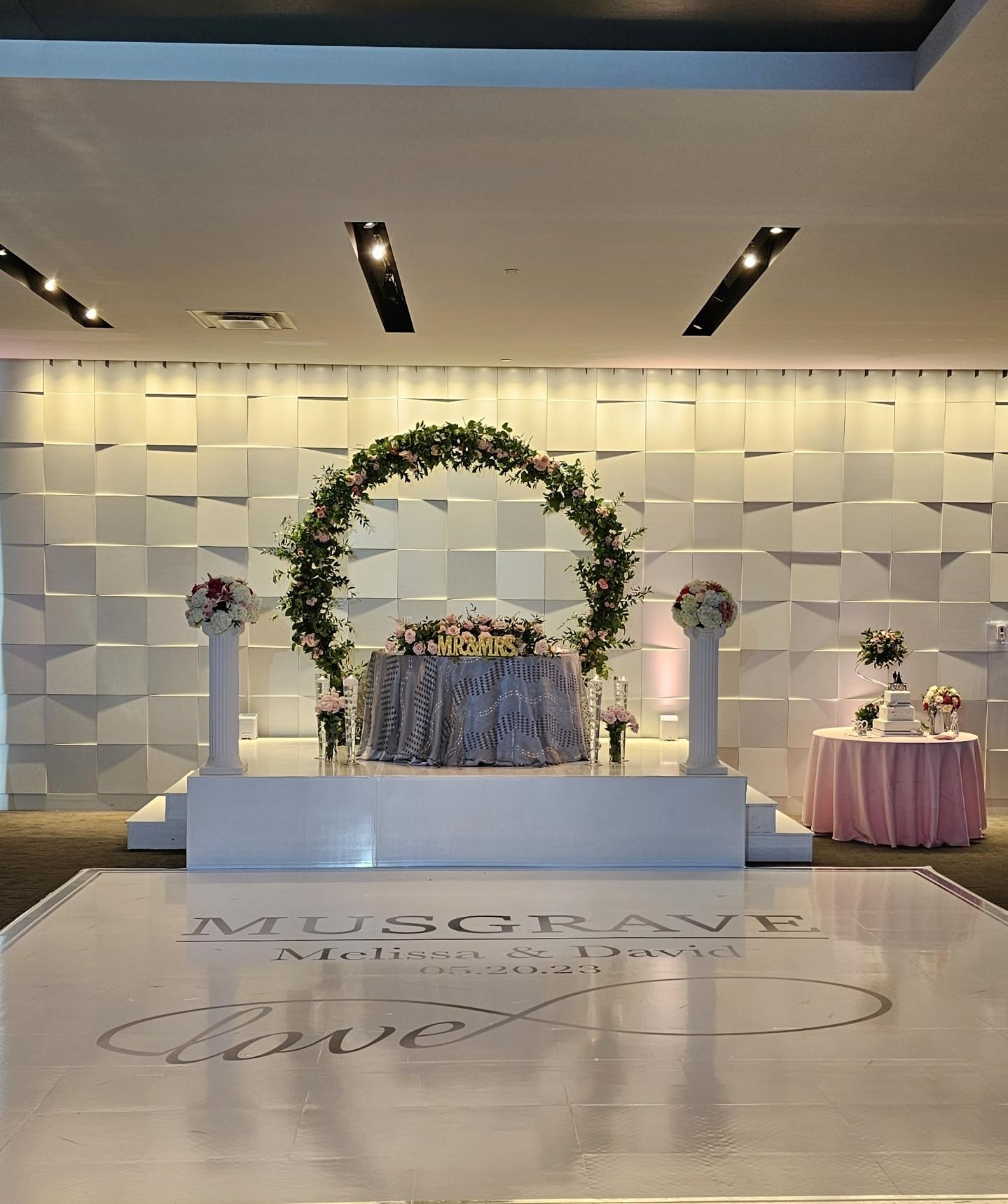 Custom Wedding Decal Dance Floor Wrap Gloss Removable Vinyl. Monogram Print and Vinyl to cover the entire dancefloor. Wedding logo design