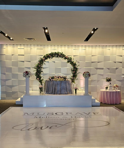 Custom Wedding Decal Dance Floor Wrap Gloss Removable Vinyl. Monogram Print and Vinyl to cover the entire dancefloor. Wedding logo design