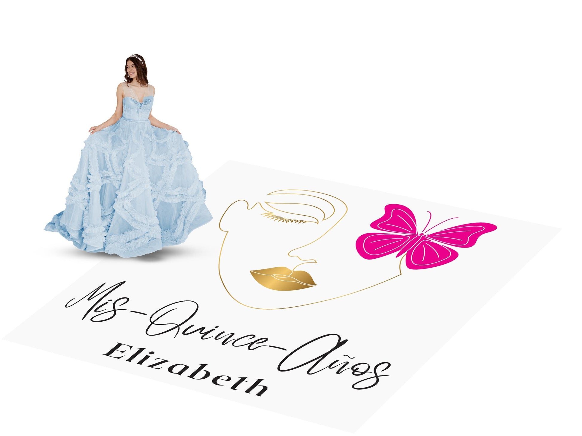 Customizable Quinceañera Decal Dance Floor Wrap. Removable Vinyl. Vinyl covers entire dancefloor. Mis Quince Años Floor Wrap. Free Ship