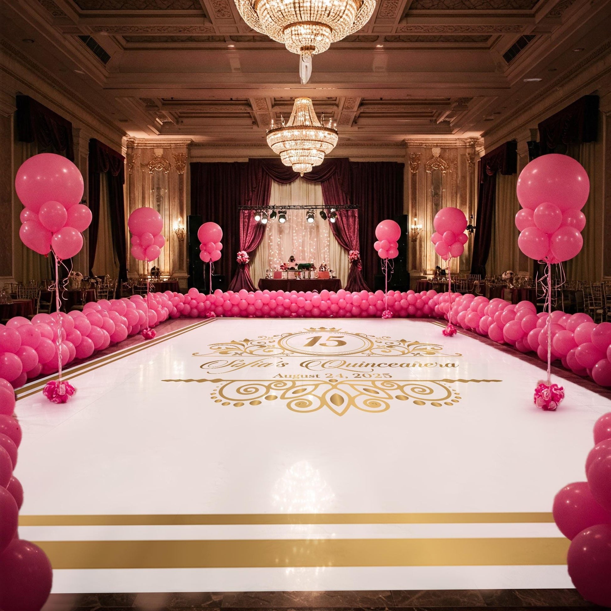 Customizable Quinceañera Decal Dance Floor Wrap. Removable Vinyl. Vinyl covers entire dancefloor. Mis Quince Años Floor Wrap. Free Ship