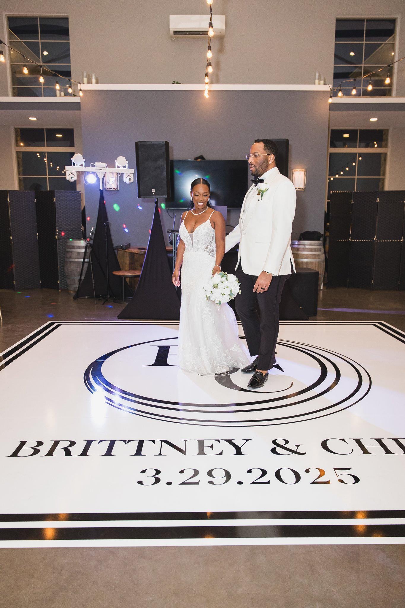 Custom Wedding Decal Dance Floor Wrap Gloss Removable Vinyl. Monogram Print and Vinyl to cover the entire dancefloor. Wedding logo design
