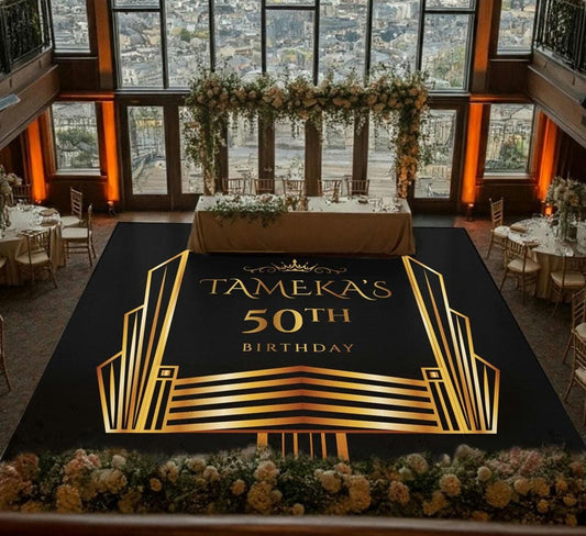 Customizable Great Gatsby Birthday Decal Dance Floor Wrap. Removable Vinyl. Covers entire dancefloor. Birthday Floor Wrap. Free Shipping
